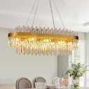 35.4" Brushed Gold Rectangular Crystal Chandelier for Dining Room, Brushed Gold 35.4" Oval