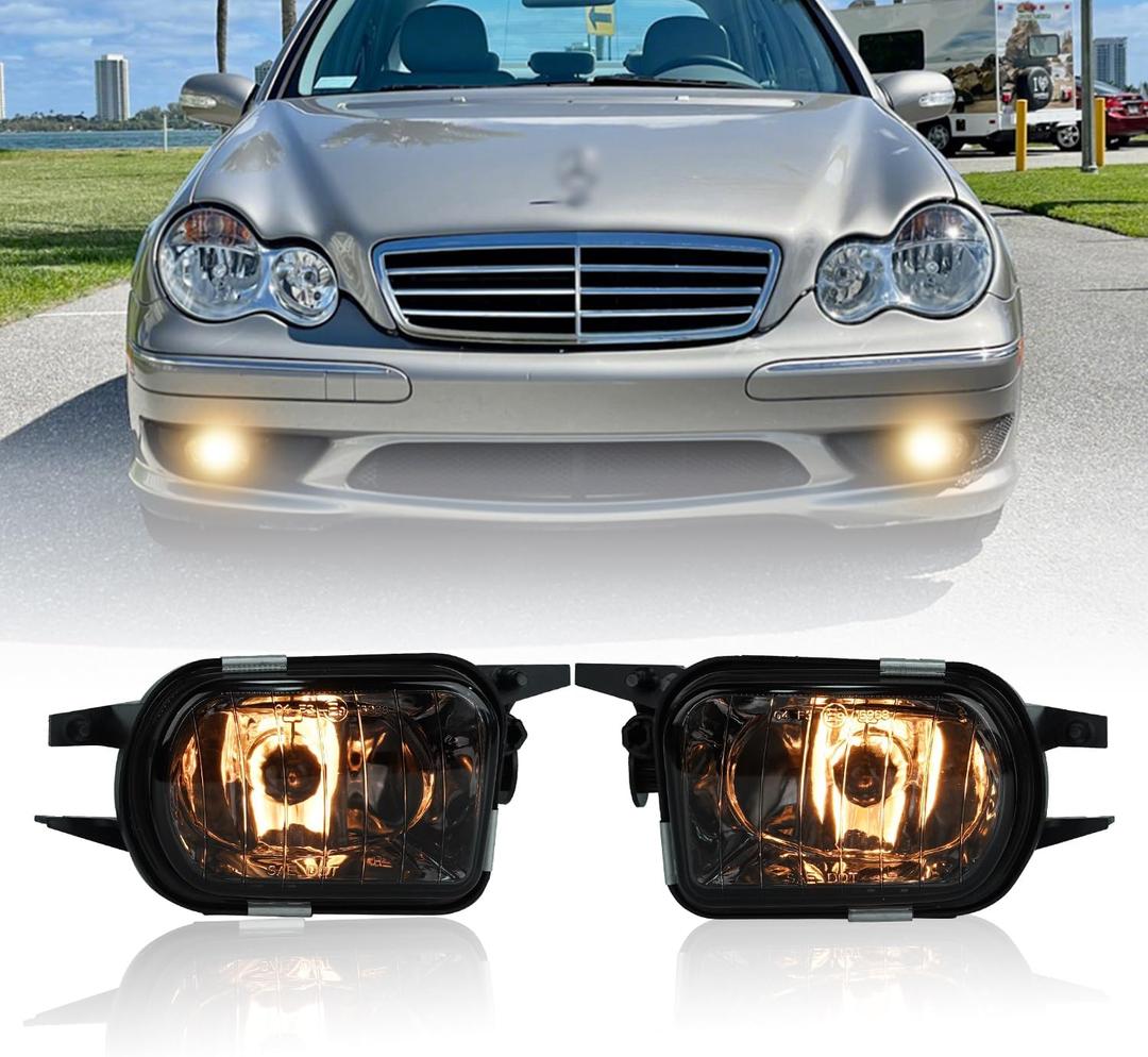 Fog Lights for Mercedes-Benz C/CL/CLK/SL/SLK Class (2001-2009) - AMG & Base Models with OE Fitment, SAE J583 Fog Lamps Replacement (Smoke)