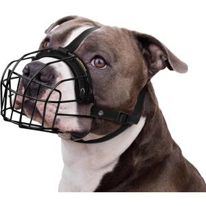 BRONZEDOG Pitbull Dog Muzzle Breathable Metal Basket for Large Dogs Amstaff Staffordshire Terrier Biting Chewing Barking (Nylon, Black)