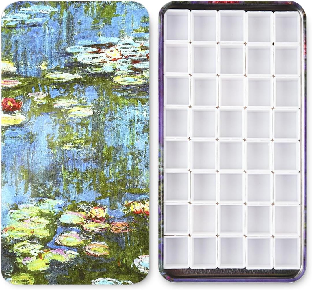 40Pcs Empty Half Pans with Magnetic Stripe Watercolor Paint Travel Tin Palette Case, Artist Paints Half Pan Kits for DIY Watercolor Oils or Acrylics Painting Art Drawing Oil Painting Pond