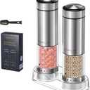 FORLIM Electric Salt and Pepper Grinder Set, Upgraded Washable, Batteries Powered Automatic One-Handed Operation with LED, Adjustable Coarseness Pepper and Salt Grinder Refillable, Stainless Steel