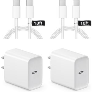 iPhone 17 16 15 Charger Fast Charging 10FT - 20W USB C Charger Block with 10FT Type C to C Cable Compatible with iPhone 17/17 Pro/17 Pro Max/Air/16/16e/15, iPad Pro, iPad Air (White)