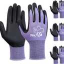 JDL 3 Pairs Nylon Nitrile Coated Gardening Gloves for Women, Touchscreen Yard Garden Gloves, Breathable Safety Work Gloves with Grip, Purple, Large