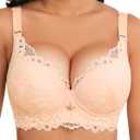 Push Up Lace Bra for Women Underwire Plus Size Comfortable Brassiere (34C, Beige)