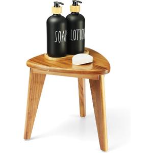 Teak Shower Stool, Teak Shower Bench, 12'' Spa Shower Foot Rest for Shaving Legs, Waterproof Wood Chair for Inside Shower, Organizer Wooden Stool, Corner Seat for Bathroom Livingroom