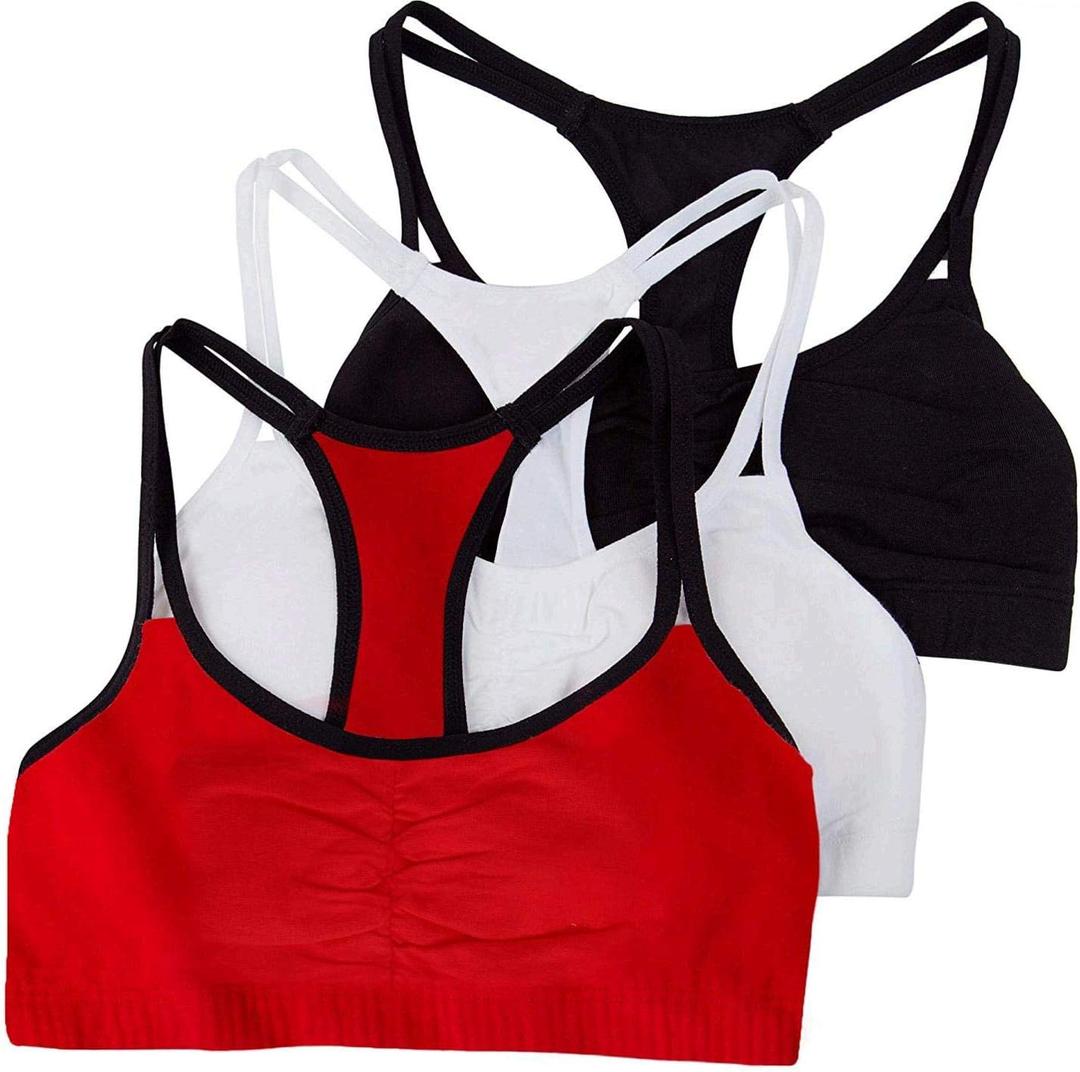 Fruit of the Loom Women's Spaghetti Strap Cotton Sports Bra-All-Day Comfort & Easy Movement (32, Red Hot With Black/White/Black Hue)