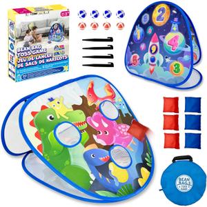 Grip Kids 2 in-1 Dinosaur and Spaceship-Themed 27-inch Bean Bag Toss Game Set for for 1-2 Players, Backyard Games, Family Party, Birthday, for Toddlers Ages 3 4 5 6 Year Old
