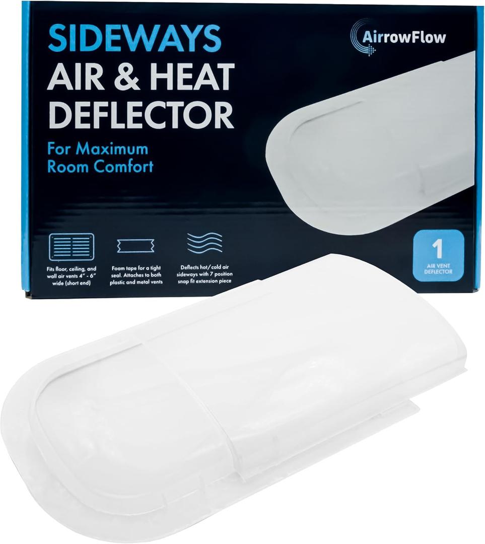 Sideways Floor Wall Air Vent Deflector for Under Furniture Heat and Air Deflecting, Fits Vents 3" - 7" Wide, Also Extends Lengthwise up to 17.5", Foam Tape for Tight Seal