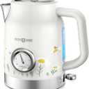 Retro Electric Kettle, PARIS RHNE 1.7L Hot Tea Kettle with Thermometer, 1500W Fast Heating, Cordless Design, LED Indicator, Auto Shut-Off & Boil Dry Protection (White)