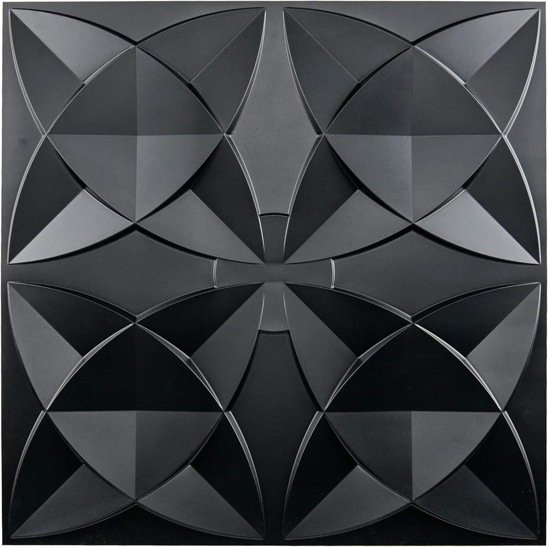 Art3d Floral Decorative PVC Ceiling Tiles, 24 x 24 in, 12-Pack, Black