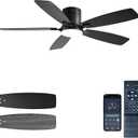 Ayaoty Ceiling Fans with Lights, 52 inch Low Profile Ceiling Fan with Light and Remote Control, Flush Mount, Reversible Motor, Dimmable, Noiseless, Black Ceiling Fan for Bedroom, Indoor/Outdoor Use