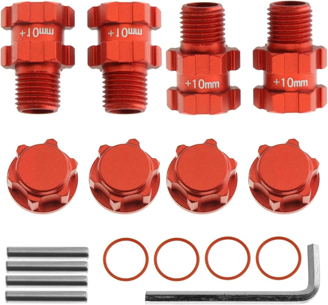 RC Wheel Hex 10mm Extended Wheel Hub Drive 14mm to 17mm with Anti-dust Cap Nuts 17mm Alum for Arrma Senton Granite Big Rock Vorteks 3S Senton Granite Mega550 Infraction Mega570 Upgrade Parts (Red)