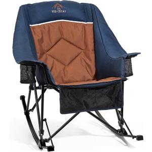 400lbs Rocking Camping Chair, Oversized Heavy Duty XL Folding Rocker for Adults, Padded High Back Big & Tall Support, with Cup Holders & Carry Bag for RV, Lawn, Patio & Sports (Navy)