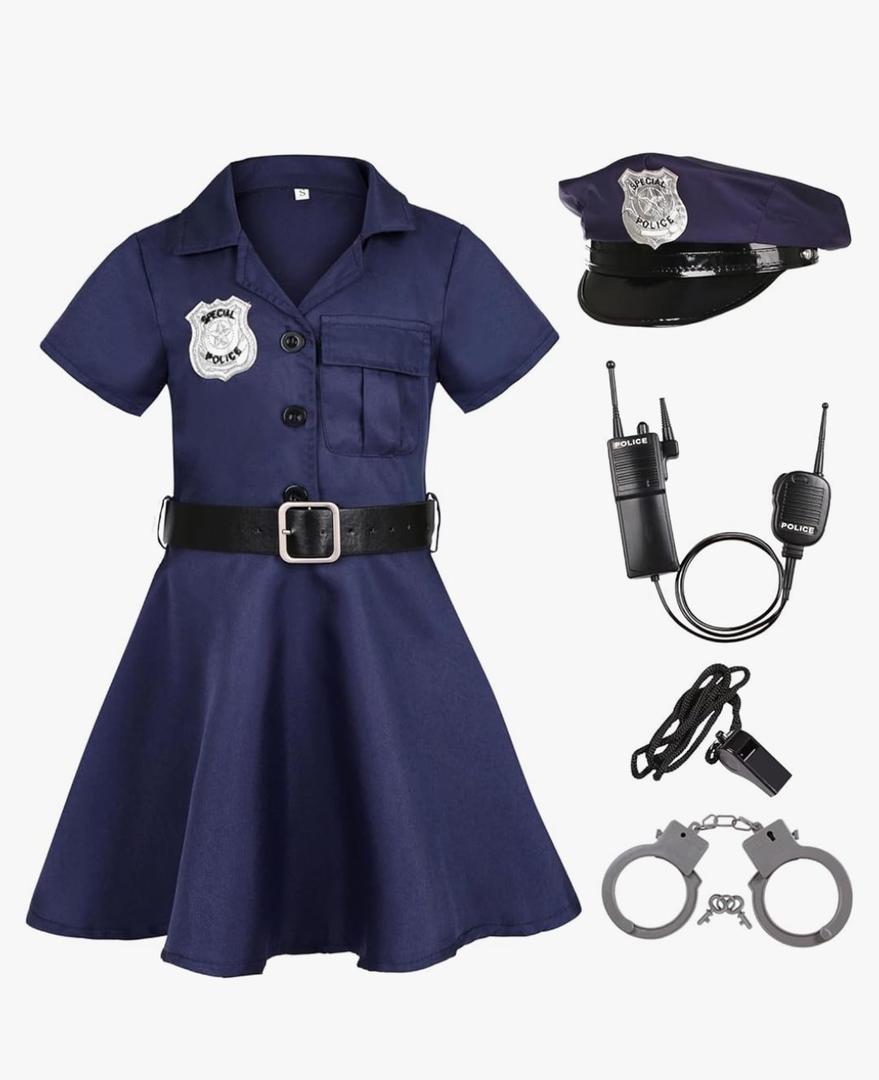 Girls Police Officer Costume Cop Outfit for Girls Cop Halloween Dress Up Extra Large 