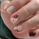 24 Pcs Fall Press on Nails Short Square - ZIFANHU Fake Nails Flowers Design Brown Glue on Nails Artificial Glossy Full Cover Autumn Small Stick on Nails for Women Nail Art DIY
