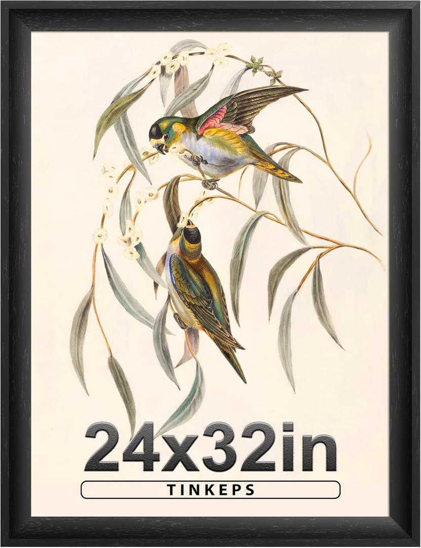 24x32 Poster Frame Black with Black Back Board, Curved Extra Wide Edges, Vintage Style Poster Frame 24x32 for Wall Decor.