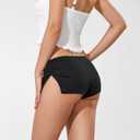 Women Micro Booty Shorts Cheeky Ribbed Knit Lounge Shorts (Black, M)