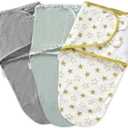 Baby Swaddle Warp Adjustable 3 Pack100% Cotton Newborn Swaddle Blanket for Boy Girl (0-3 Months, Green Stars)
