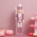 PRETYZOOM Pink Wooden Nutcracker Doll - 12 Inch Christmas Decoration Soldier with Base for Holiday Decor, Tabletop Display