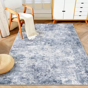 WITSHOCK 4x6 Area Rugs for Living Room : Machine Washable - Non Slip Modern Abstract Rug for Bedroom Under Dining - Stain Resistant for Household - Pet Owners (Blue)