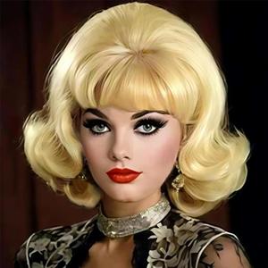 Short Blonde Vintage Curly Wigs for Women 60s Costume Beehive Wig with Bangs Retro Wigs for Cosplay Party Halloween Use