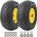 AR-PRO (2-Pack) 13x5.00-6 Front Tire and Wheel Assembly, 4-Ply Tubeless Turf Tire with Rim for Riding Mower Lawn Tractor, 3"-6" Offset Hub & 3/4" Bushings extra 5/8" Bushings (Yellow)