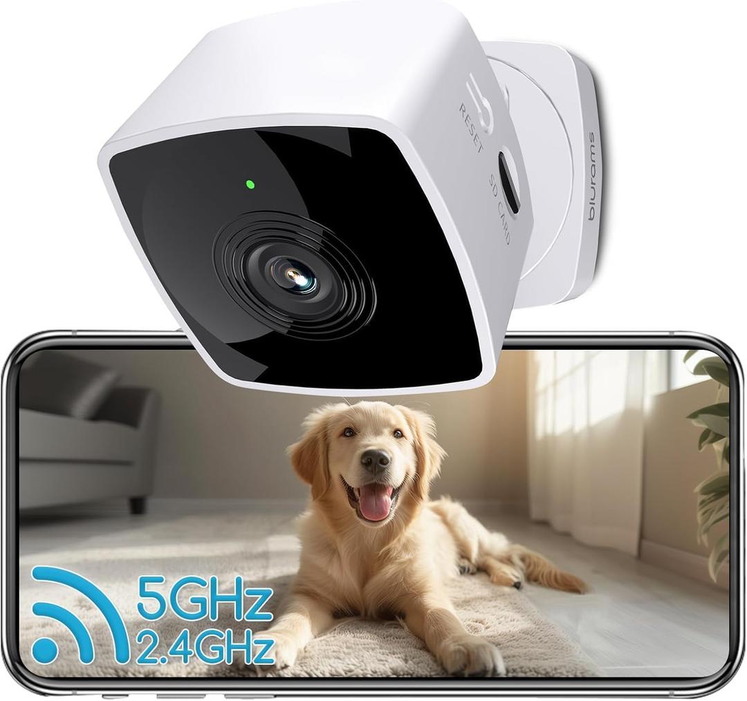 blurams 2.4G/5G Cameras for Home Security, 2K Pet Camera Indoor with Phone App, Foldable Security Camera w/Motion Detection, 2-Way Talk, IR Night Vision (1-Pack White)