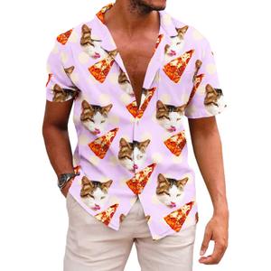 KYKU Men's Casual Button-Down Shirts Hawaiian Shirt Short Sleeve Beach Clothes with Pockets (Pink, XXXL)