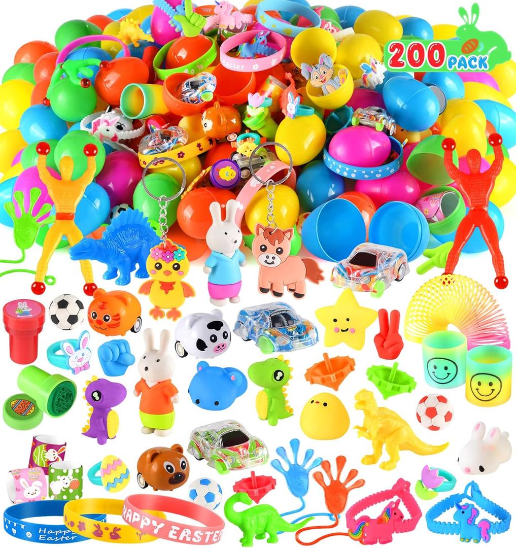 100 Pack Prefilled Easter Eggs with Assorted Toys, Bright Colorful Eggs for Easter Basket Stuffers/Fillers, Easter Eggs Hunt, Classroom Prize Supplies, Party Favors Bulk for Kids