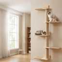Tall Cat Tree 50inch, 4 Tier Wood Cat Tree Tower with Natural Jute Rope, Cat Wall Shelves Wall-Mounted Scratching Post Adjustable Cat Tower for Indoor Cats (4-Tier Cat Tree, Natural Jute Color)
