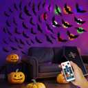 PChero 12 Lights & 48 Bats Halloween Decoration Kit with Remote Timer, Color Changing Light up Bats Wall Decor, 10 Different Size 3D Bat Stickers for Window Wall Living Room Bedroom Party Spooky Decor