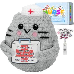 Funny Nurse Week Gifts for Women - 2026 Positive Crochet Cat with Nurse Badge Reel - Animals Emotional Appreciation Gifts for RN Registered Practitioner, LPN, Nursing School Graduation, Christmas, Pack Of 3