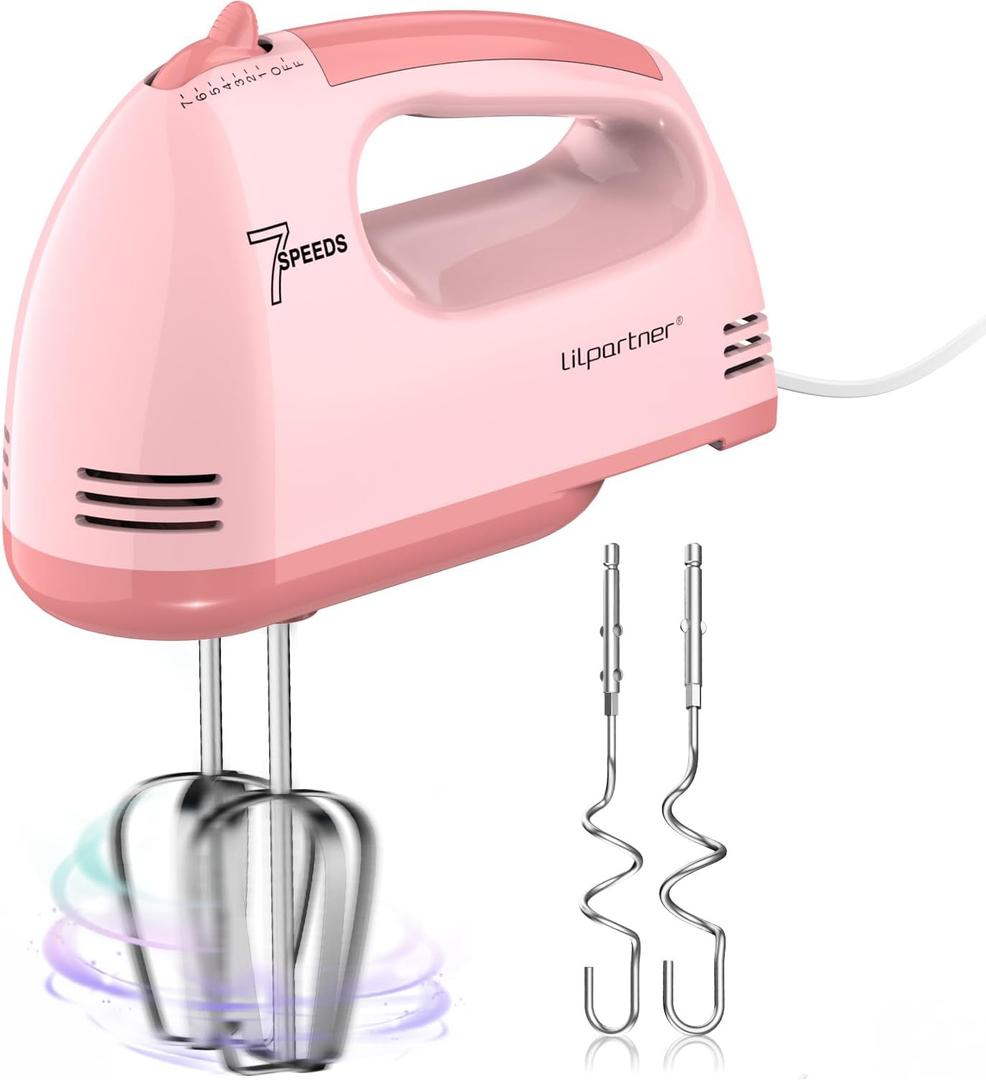Hand Mixer Electric, Small Food Mixer 7 Speeds Handheld Blender, 304 *(2* Beater, 2*Dough Hook) Kitchen Blender for Cream, Cookies, Dishwasher Safe