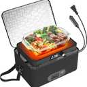 Portable Oven, 12V 24V 110V-240V Car Food Warmer Portable Personal Mini Oven Electric Heated Lunch Box for Meals Reheating & Raw Food Cooking for Road Trip/Camping/Picnic/Family Gathering(Black)