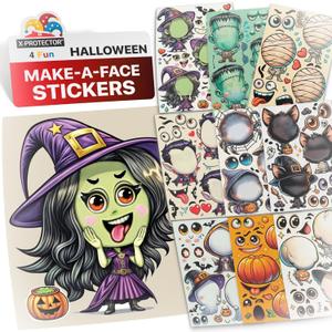 2 x X-Protector Halloween Make a Face Stickers for Kids - Halloween Sticker Activity Crafts - 27 Unique Character Face Stickers for Kids - Bulk Halloween Goodie Bag Stuffers & Party Favors! (9 Big Sheets)