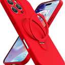 Magnetic Stand for iPhone 16 Pro Max, Liquid Silicone, [Compatible with MagSafe][Built-in Kickstand&Ring Holder] Anti-Scratch Soft Microfiber Lining, Light Red