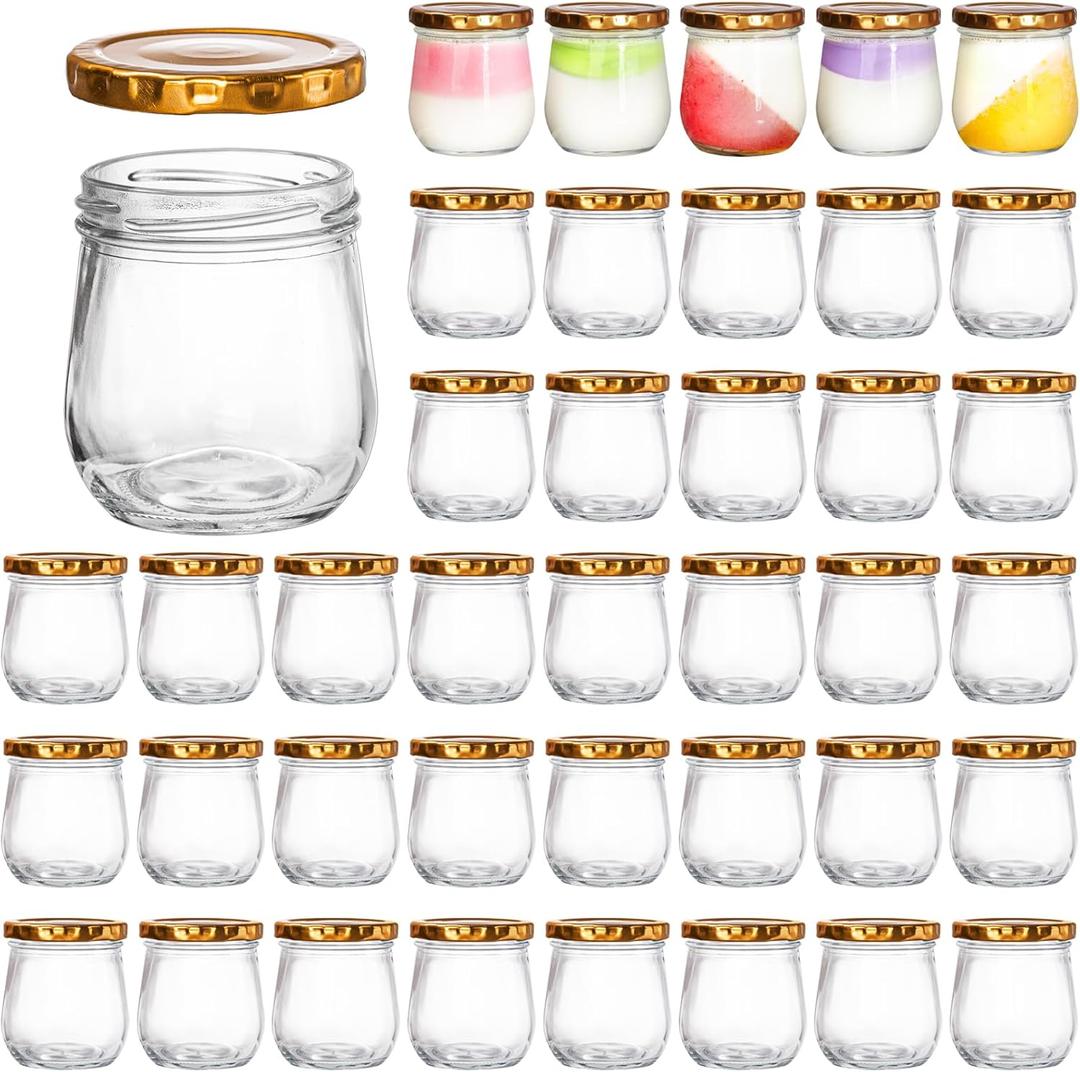 WRINGKIT 40 Pack Glass Mason Jars, 6 Oz Small Jam Canning Jars with Airtight Lids, Clear Mason Spice Jars for Pudding, Jelly, Honey, Sauces, Yogurt
