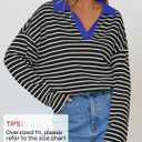 ZESICA Womens Striped Long Sleeve Tops Oversized Sweatshirt V Neck Loose Fit Tunic Tops Spring Casual Blouses (Black, S)