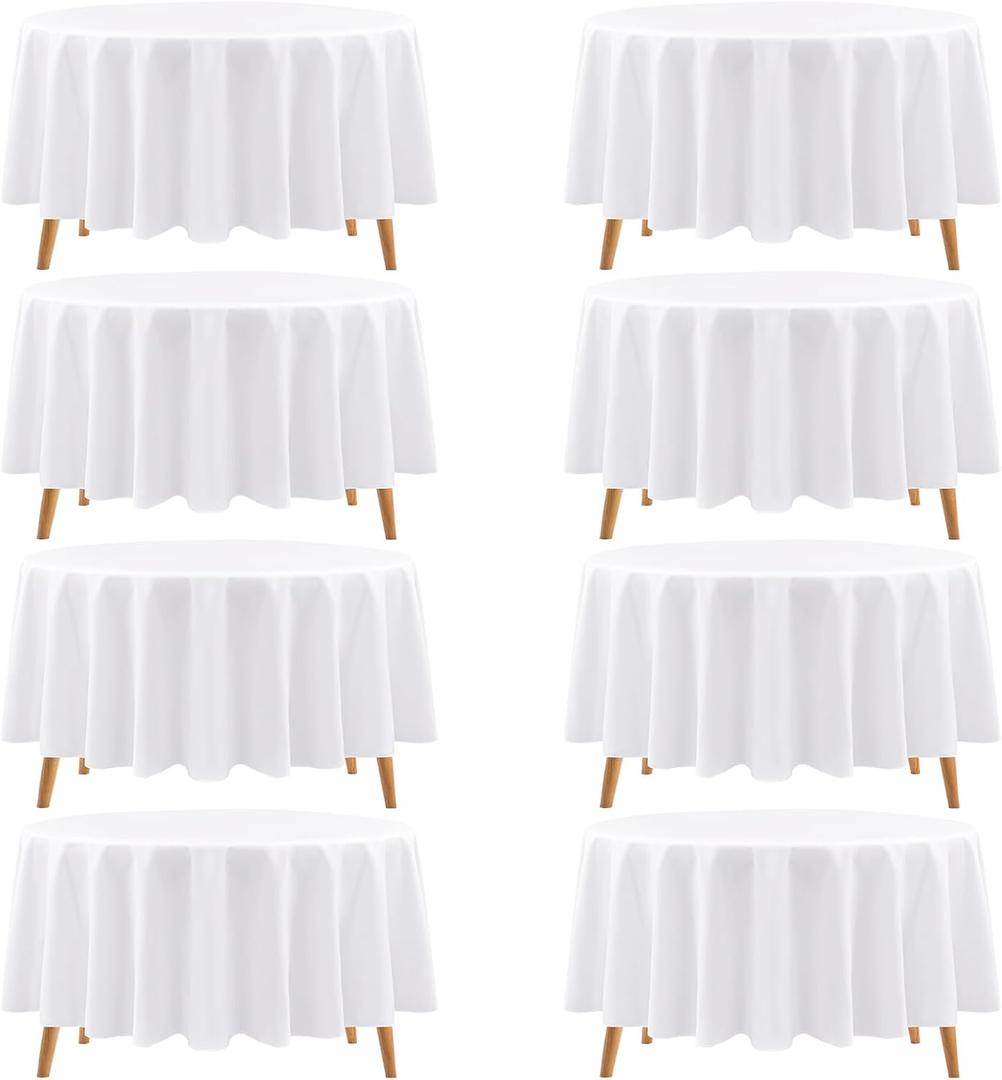 8 Pack White Round Tablecloth 90 Inch Circular Table Cloth,Polyester Fabric Wrinkle Washable Table Cover for Wedding,Parties,Banquet,Buffet Table, Holiday,Dinner Tables Decorate