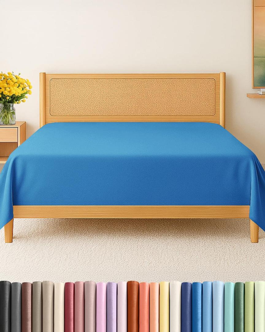 Cal King Size Flat Sheet - Hotel Quality Top Flat Bed Sheet Only - Ultra-Soft, Comfy, Breathable & Cooling - Fade & Wrinkle Free - Easy-Care, Stain & Shrink Resistant Bedding - Oeko-Tex - Royal Blue, California King