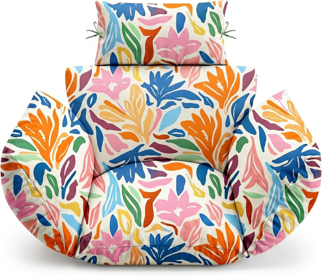 MAGIC ELEPHANT Egg Chair Cushion, Memory Foam Indoor Outdoor Hanging Egg Chair Cushion Replacement, Patio Basket Swing Cushion with Headrest (Multicolor Leaves)47"L x 31"W
