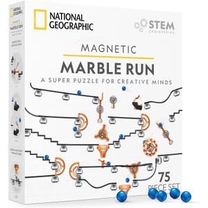 National Geographic Magnetic Marble Run - 75-Piece STEM Building Set for Kids & Adults with Magnetic Track & Trick Pieces & Marbles for Building A Marble Maze, STEM Project, One Size