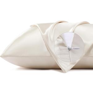 Bedsure Satin Pillowcase for Hair - Beige Satin Pillow Cases Standard Size with Zipper 2 Pack, Similar to Silk Pillow Cases for Skin, Silky & Soft, Gifts for Women Men, 20x26 Inches