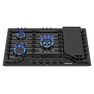 GASLAND Gas Cooktop 36 Inch with Griddle, PRO GH3365EF 5 Burner Propane Stovetop with Reversible Cast Iron Grill/Griddle, Gas Countertop Plug-in, NG/LPG Convertible Cooktops, Black