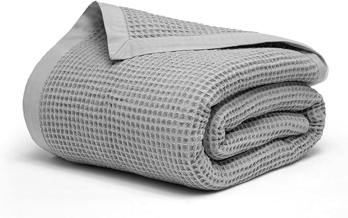 Salt Earth GOTS Certified 100% Organic Cotton Throw Blanket, 90" X 80" Waffle Blankets & Throws for Bed, Throw Blanket for Couch,Modern and Cozy Blanket,All Seasons, Comfy Soft Blanket(Scottish Grey)