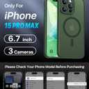 Magnetic for iPhone 15 Pro Max Case,Upgraded [Full Camera Protection][Compatible with Magsafe][Mil-Grade Protection] Shockproof Translucent Matte Phone Case for iPhone 15 Pro Max,Forest Green