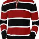 EDITCOZY Men Casual Polo Shirts Vintage Striped Golf Shirts Knit Rugby Shirt Lightweight Polo Sweater (M)