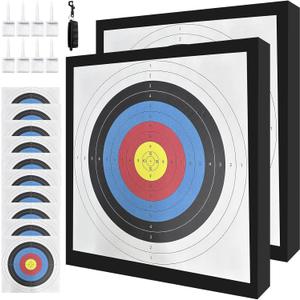 2Pcs 20'' Foam Archery Target, High-Density EVA Archery Targets for Backyard, Archery Target Block with 10pcs Targets Paper, 8pcs Target Pins, Arrow Puller (Foam Target)