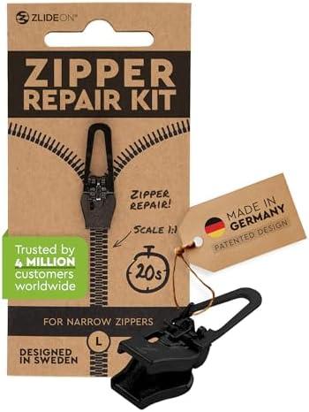 ZlideOn Zipper Pull Replacement - Black, Narrow (L) - Instant Zipper Replacement Slider