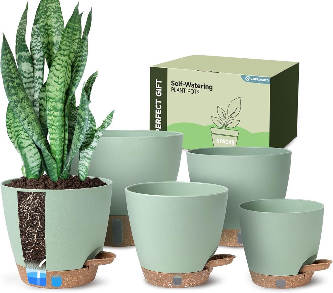 Self-Watering Pots for Indoor Plants with Visible Water Window,5/6/6.5/8/10 Inch Outdoor Flower Pots with Drainage Holes & Reservoir for Patio, Home Decor (Green)